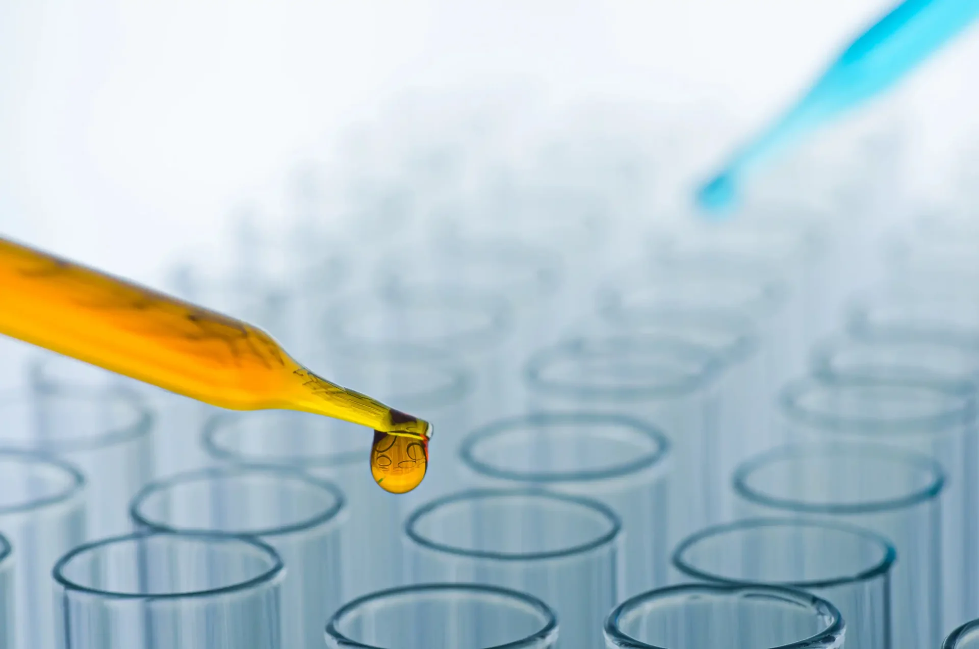 chemicals dropped into test tubes